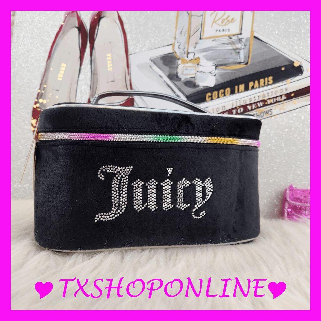 Juicy Couture Black Valour Rhinestone Makeup Bag Train Case Pink