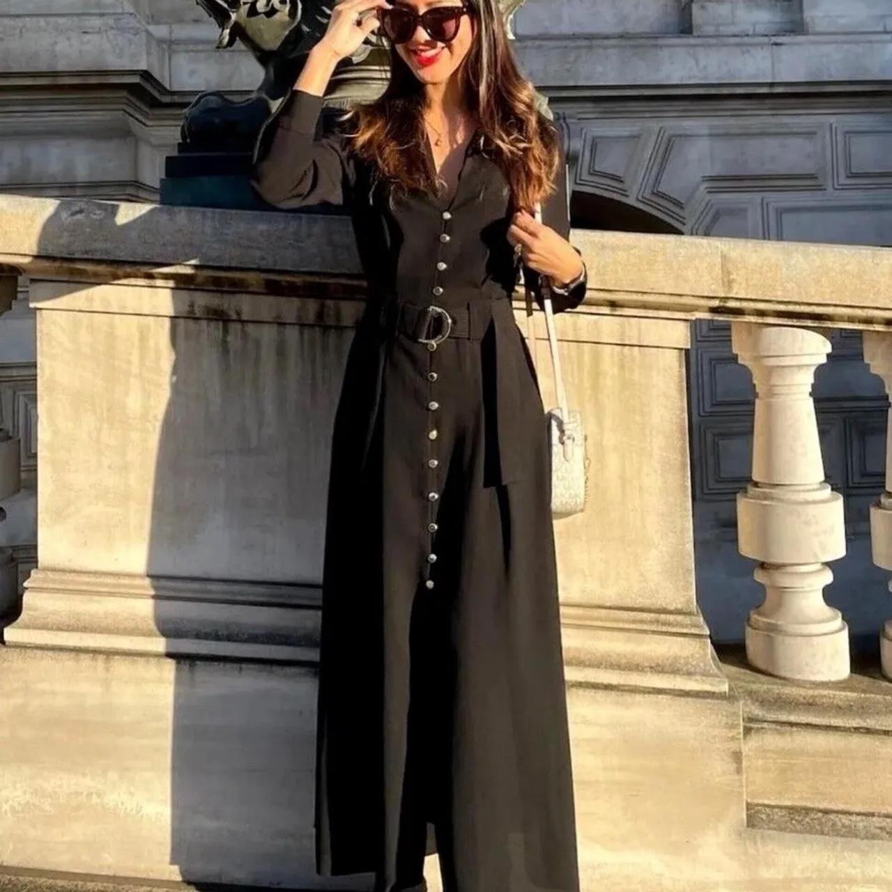 ZARA BELTED MIDI SHIRT DRESS FRONT BUTTONS