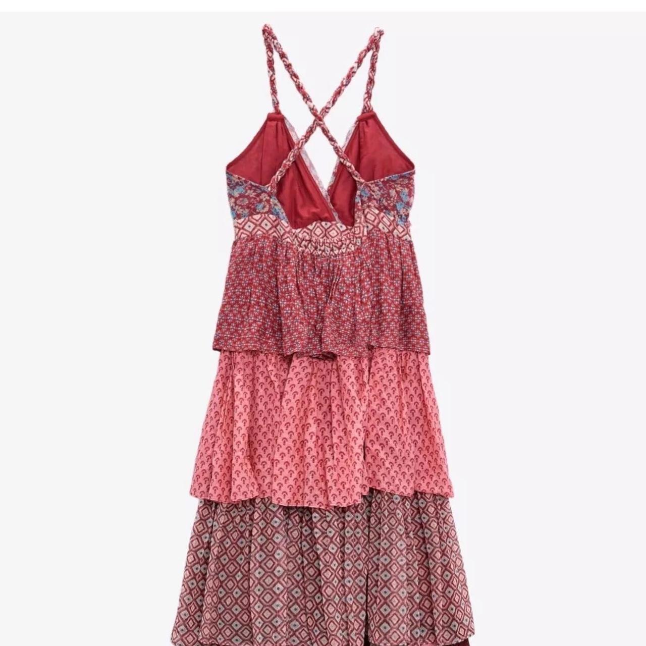 ZARA WOMAN CROSSOVER STRAPS V-NECK MIDI PRINTED | Depop