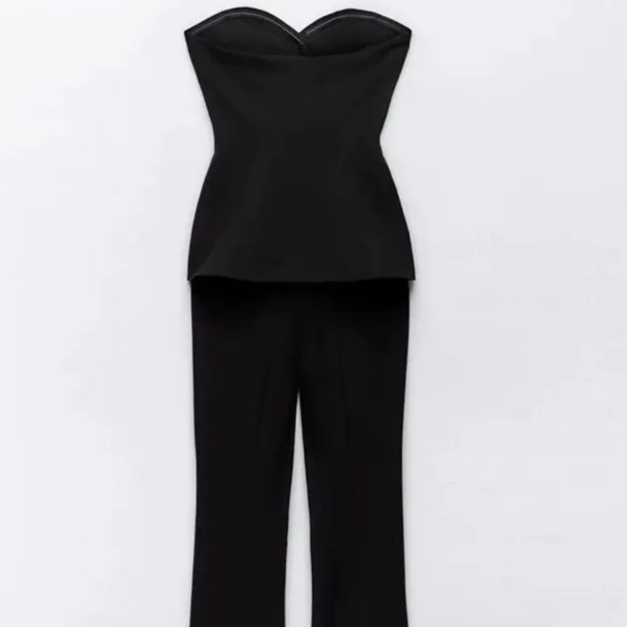 ZARA TWO-PIECE FLARED JUMPSUIT BLACK STRAPLESS Depop - Main Image