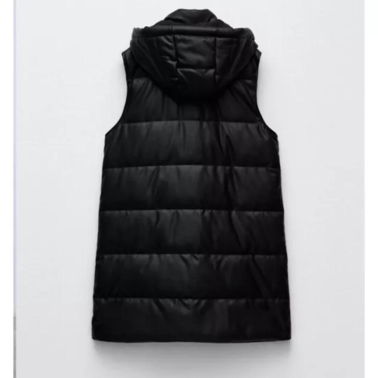 ZARA NEW WOMAN FAUX LEATHER PUFFER GILET HOODED Depop