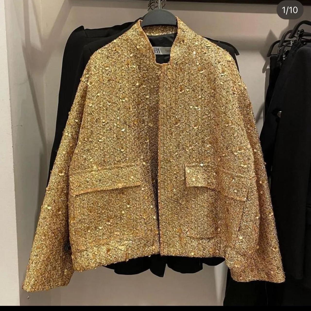 ZARA ZW COLLECTION SEQUIN JACKET GOLD ROUND NECK NEW. Depop