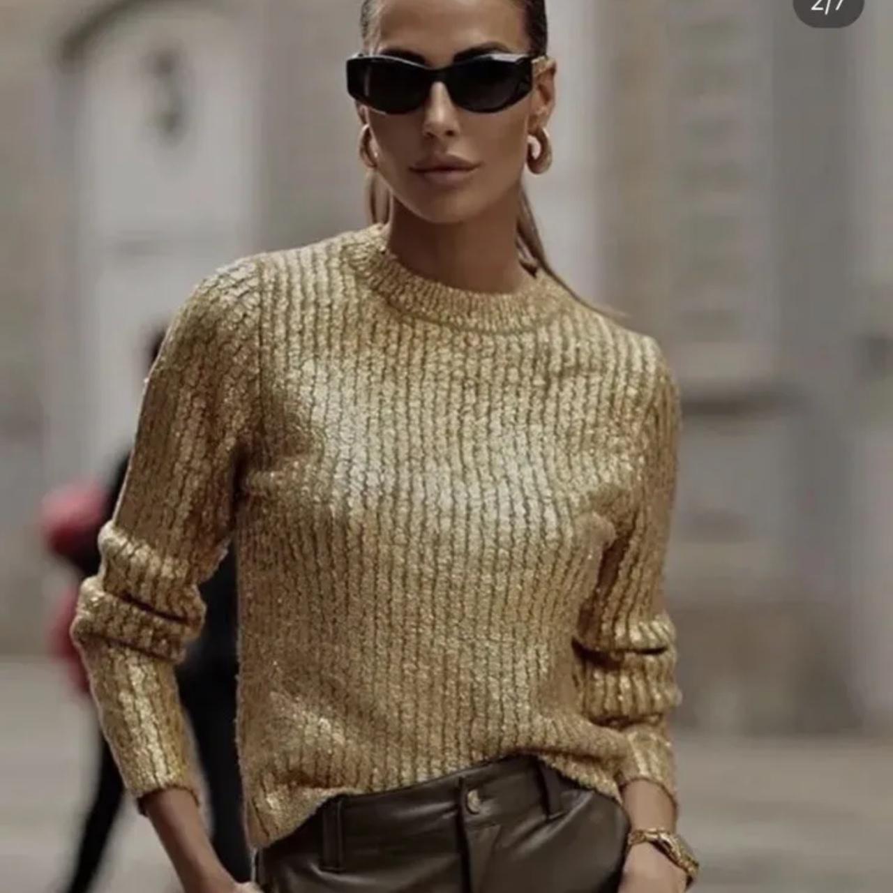 ZARA WOMAN NWT FW23 METALLIC CRACKLED KNIT SWEATER | Depop