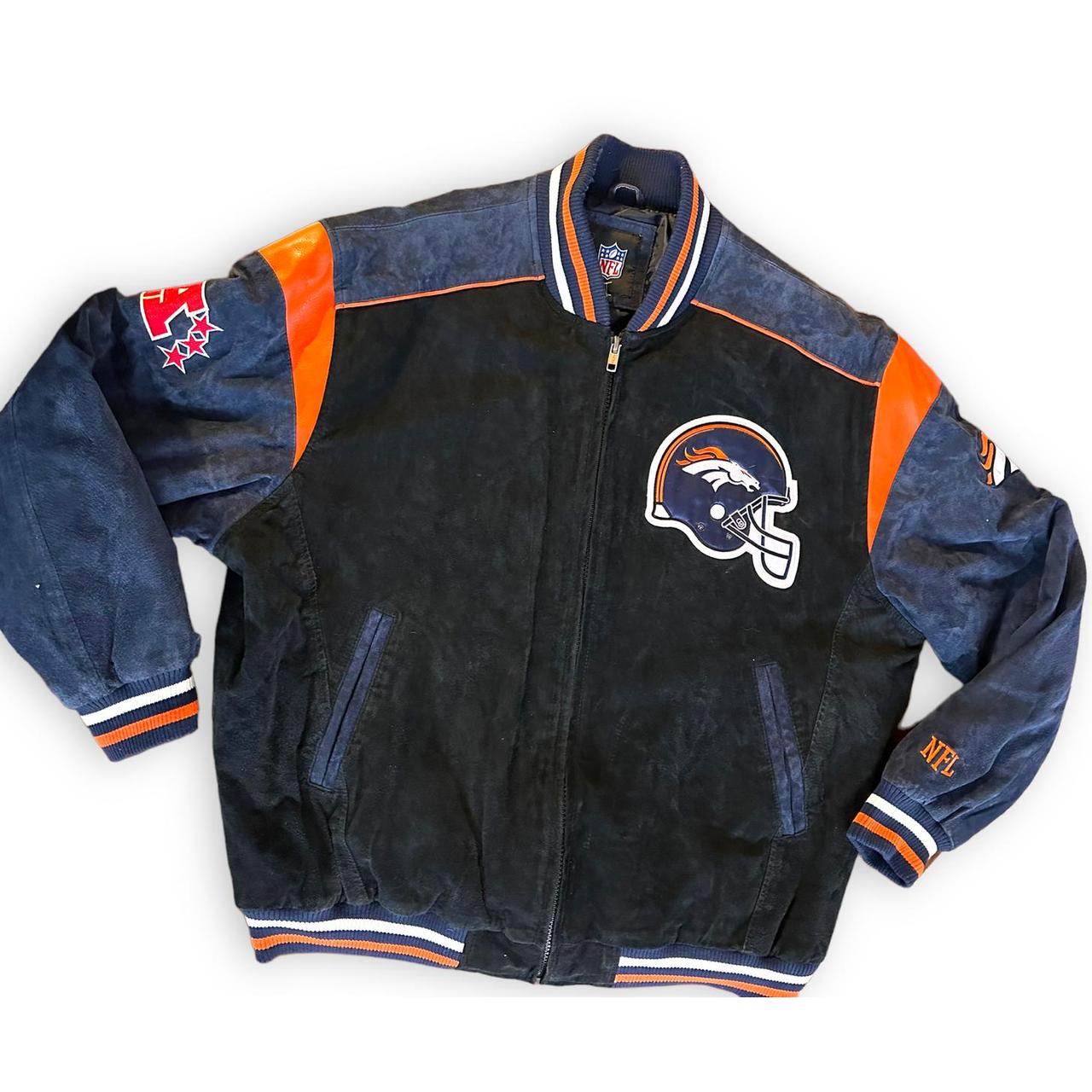 NFL Denver Broncos Leather Jacket Distressed and - Depop