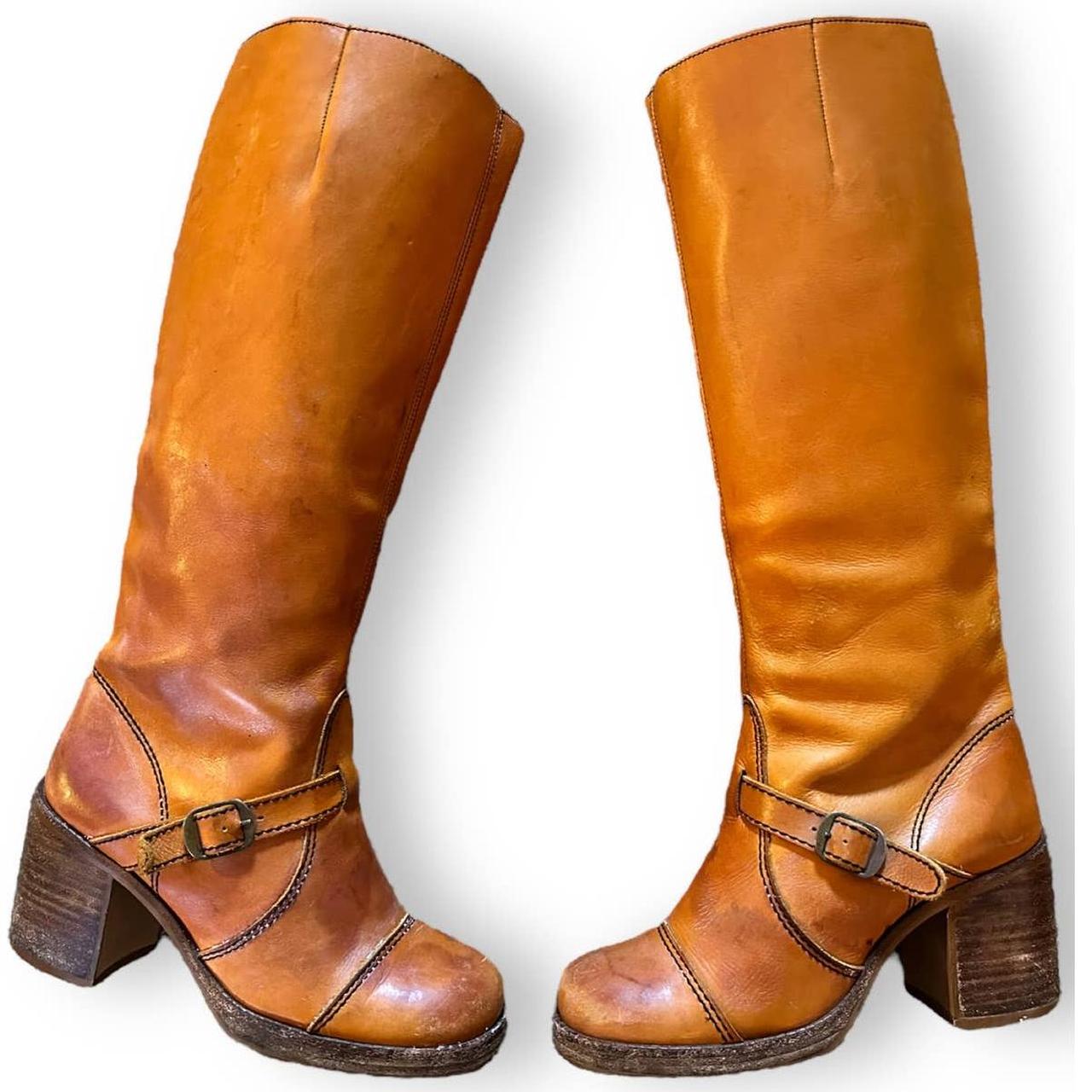 70s Brown Leather Knee-High, Heeled Western Boot