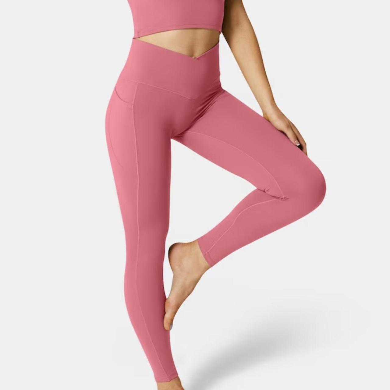 pink halara cross leggings w pockets super - Depop