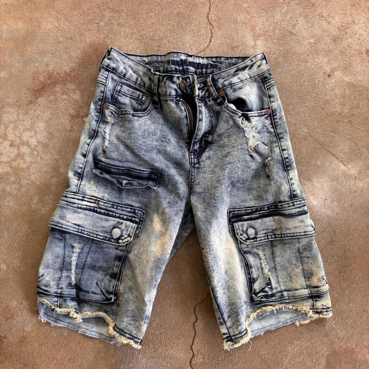 rue 21 distressed denim cargo shorts size men s 26. Depop