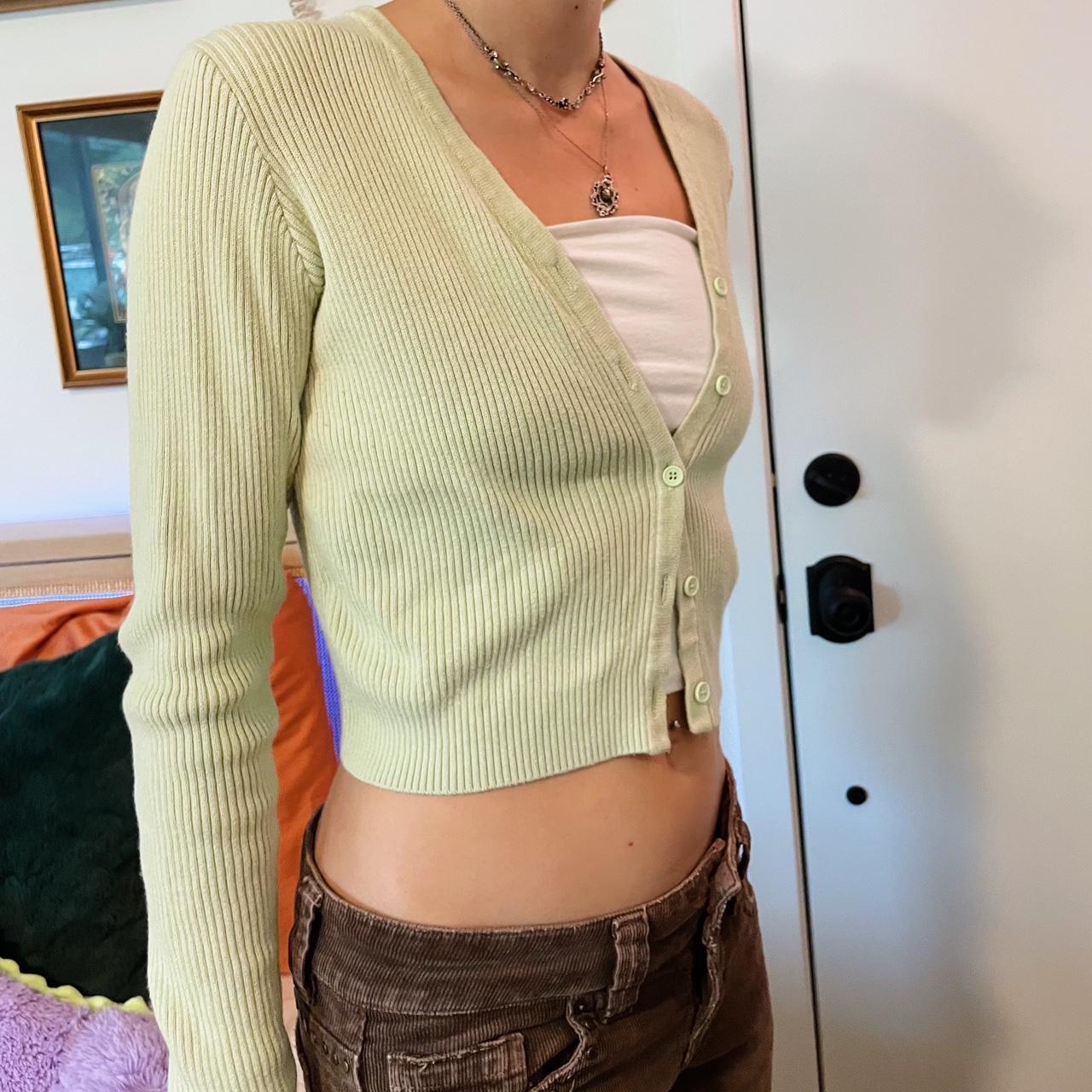 Brandy green button up sweater. Ribbed with 5 small... Depop