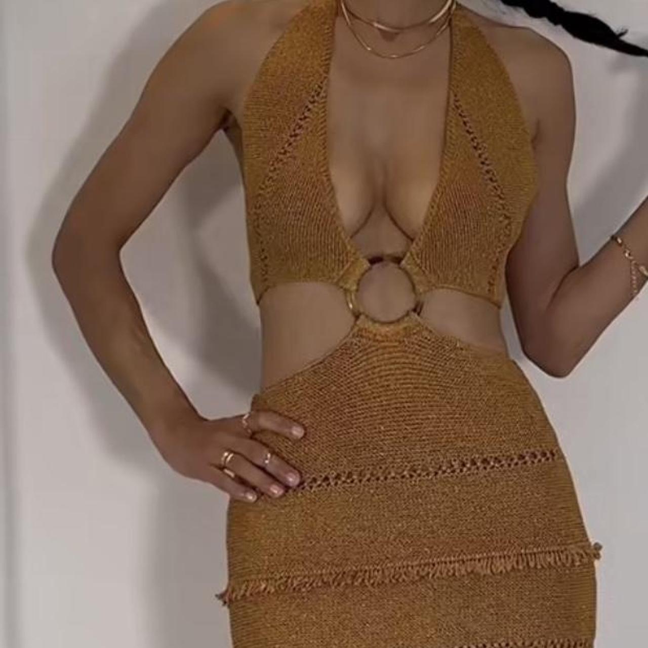 Zara Metallic Thread Knit Dress Brand new with Depop