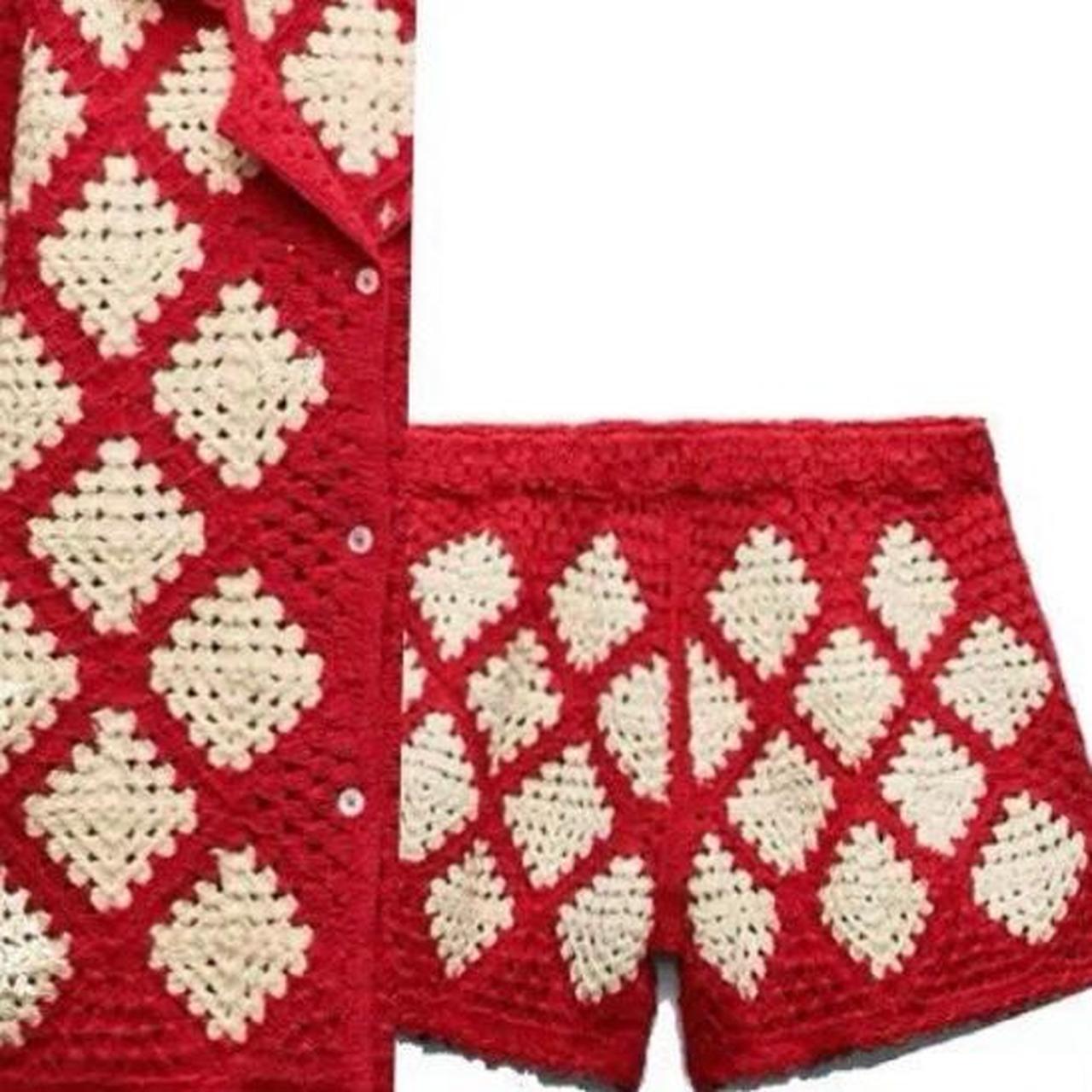 Zara Red Crochet knit polo shirt and crochet