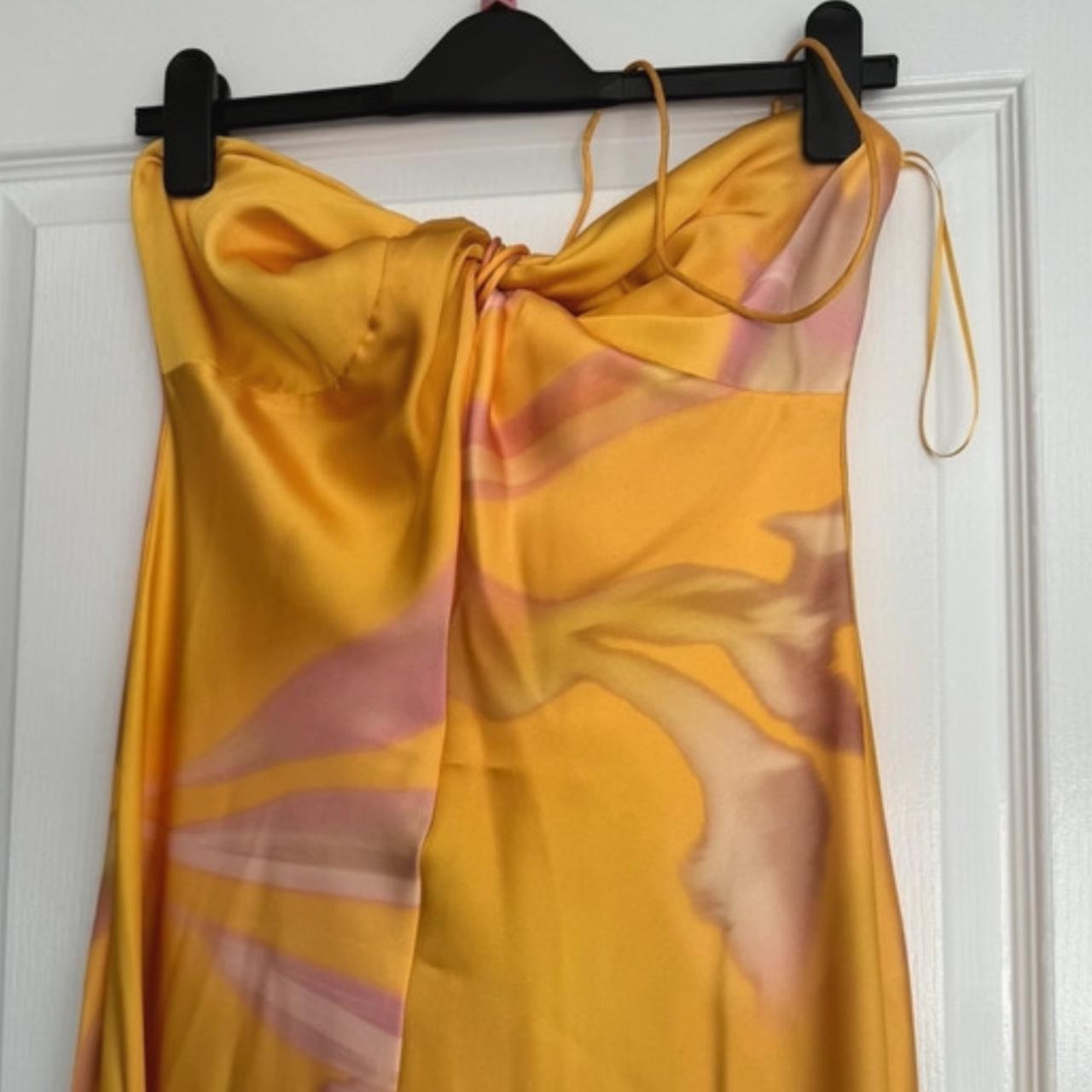 Mango yellow printed satin floral dress. Brand new... - Depop