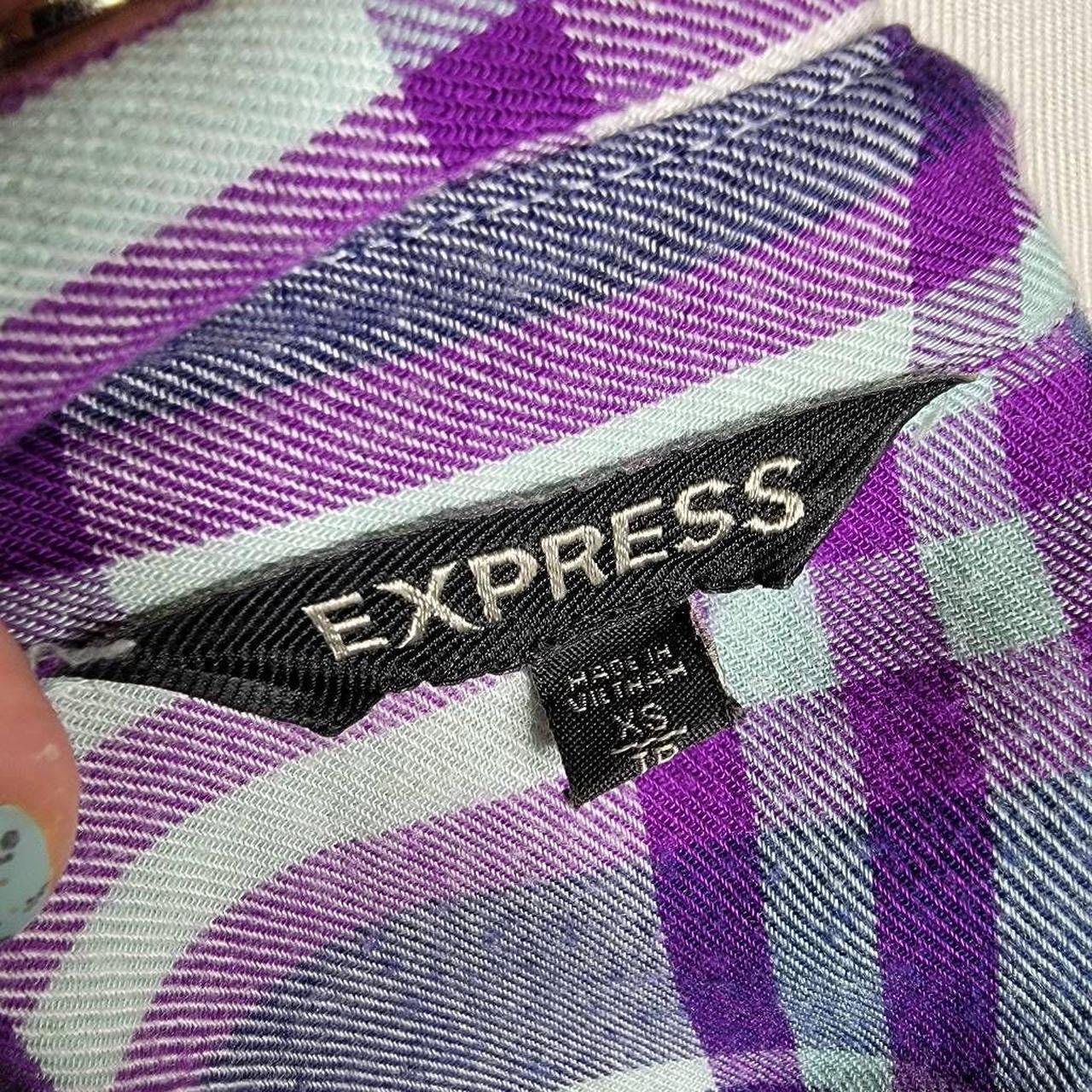 Express Button Down Plaid Long Sleeve Shirt Purple..., image size:1280x1280