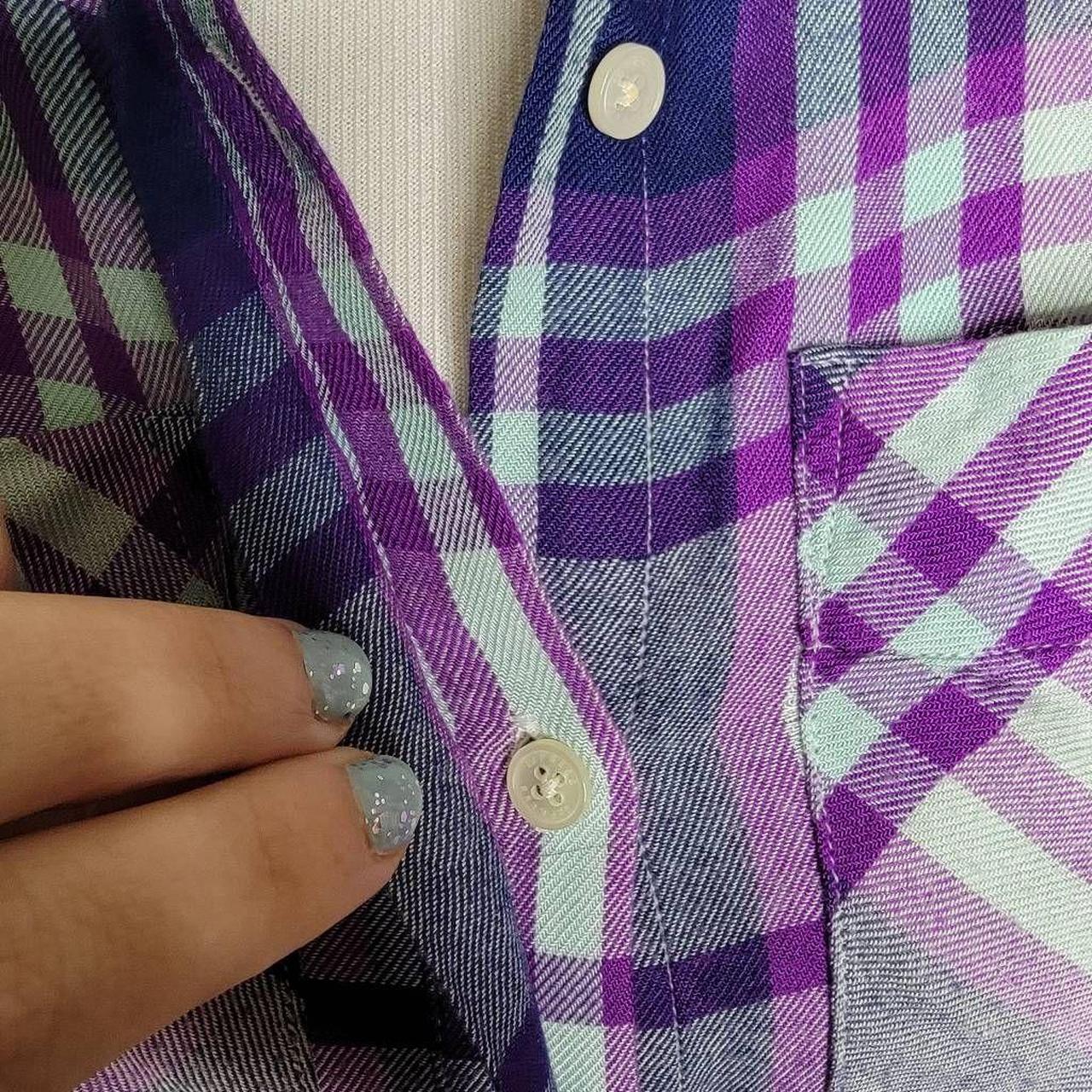 Express Button Down Plaid Long Sleeve Shirt Purple..., image size:1280x1280