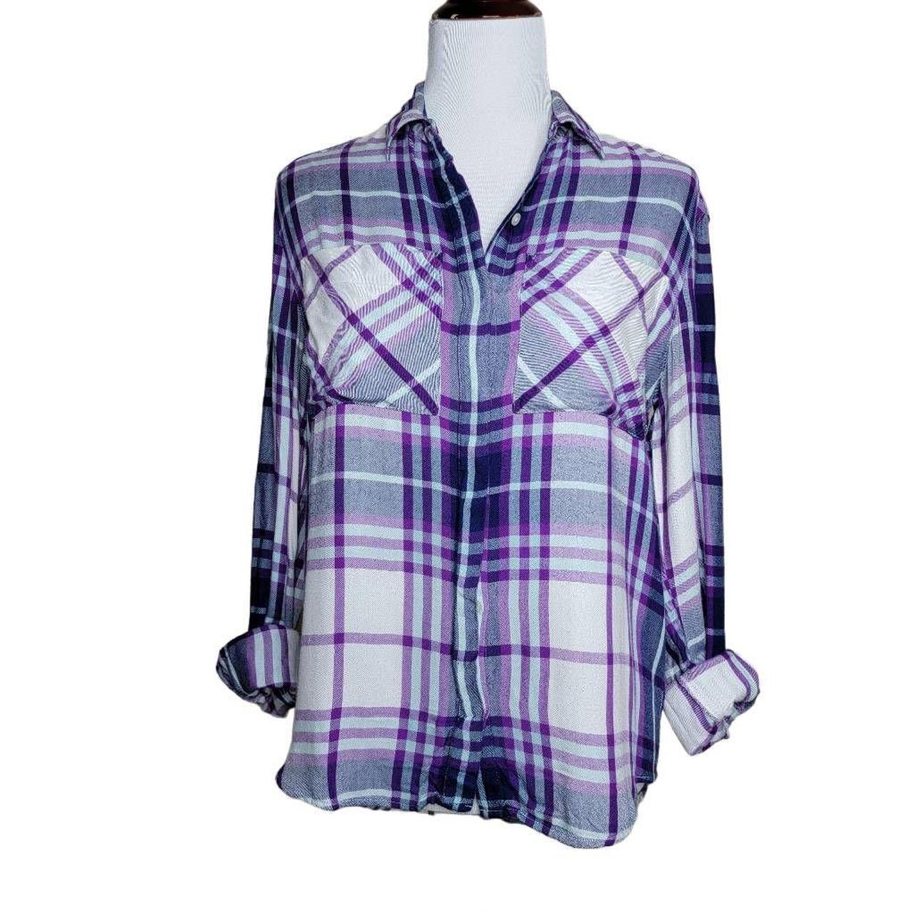 Express Button Down Plaid Long Sleeve Shirt Purple..., image size:1280x1280