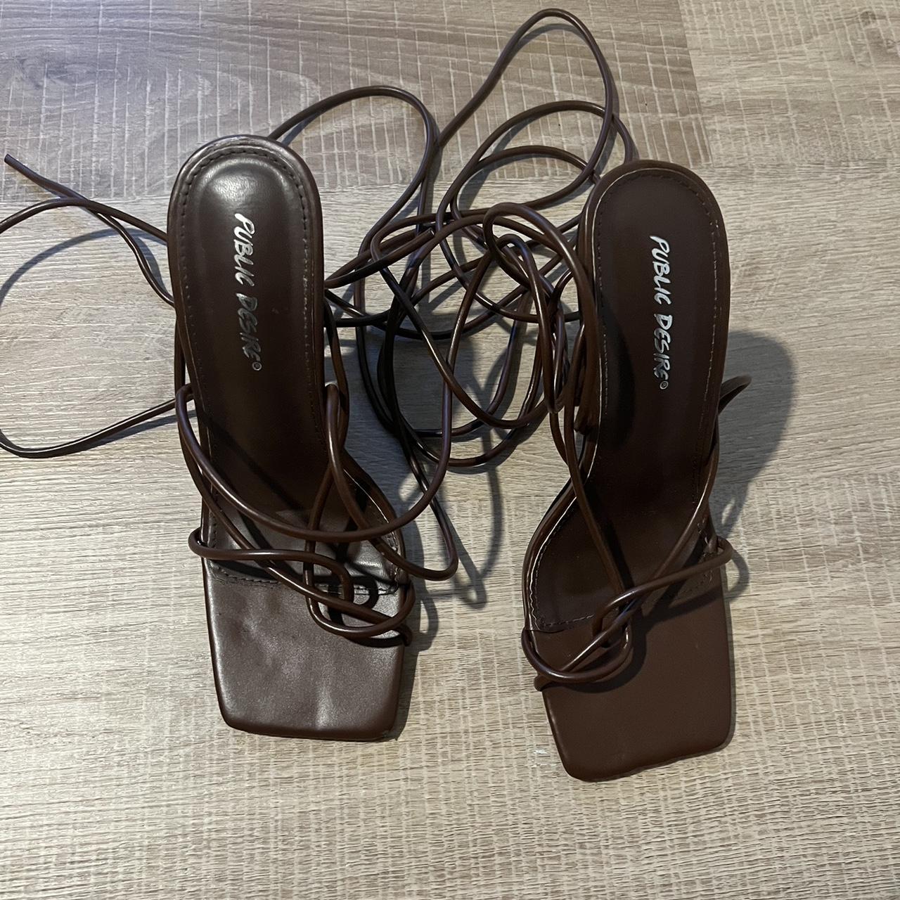 Public desire brown strap up / sandal heels Size... Depop