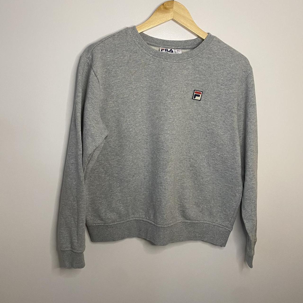 Grey Fila Sweater. A classic plain grey sweater with... - Depop