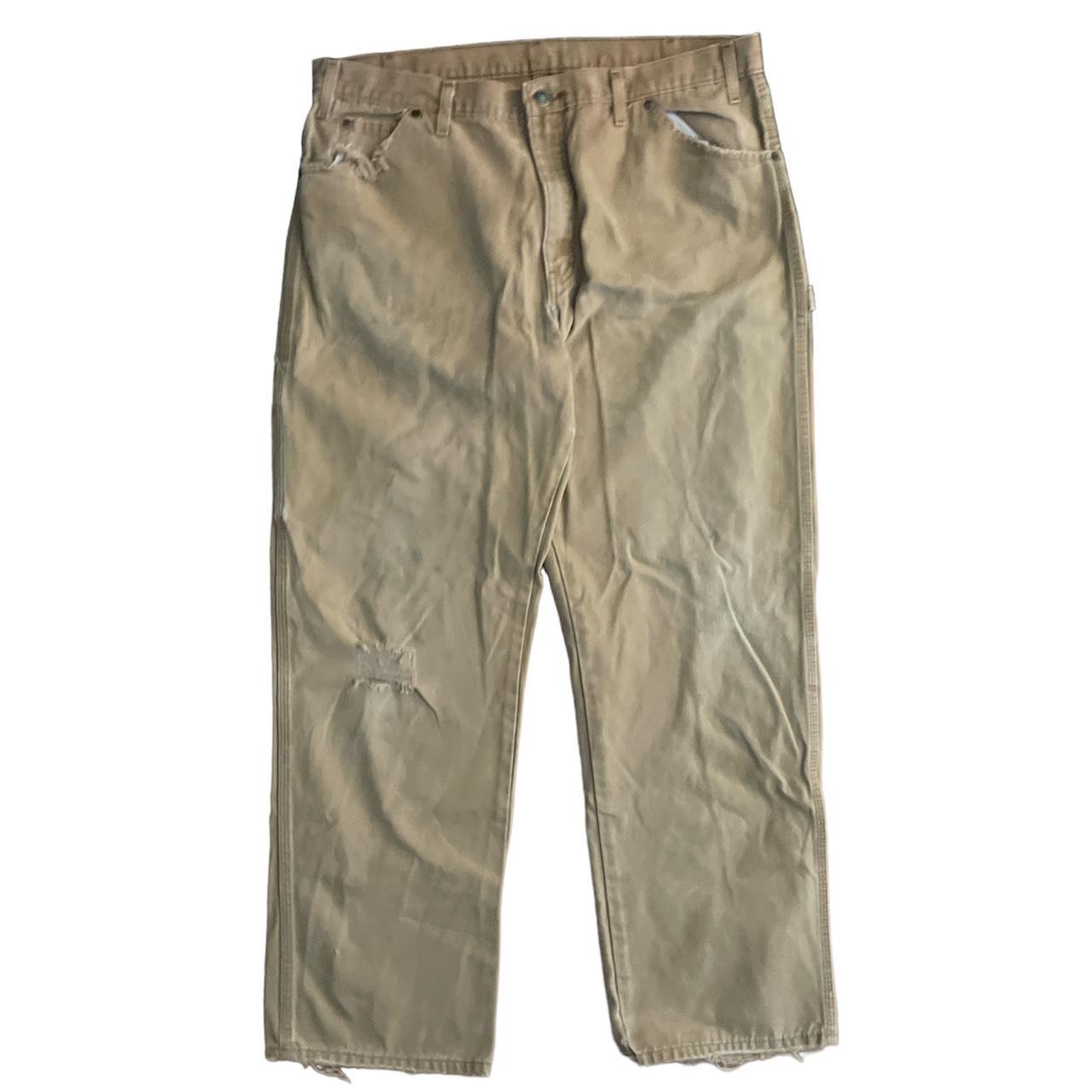 dickies khaki carpenter pants size 38x32 hole in... Depop