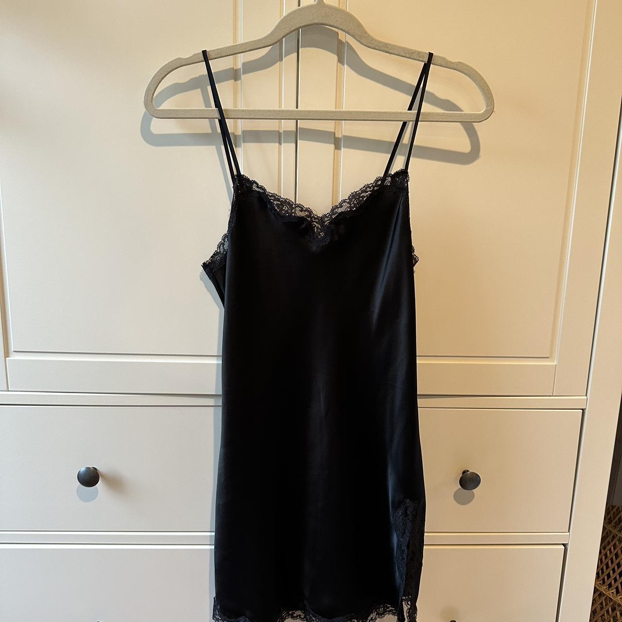 Victoria’s Secret Black Satin Slip Lace Chemise... - Depop