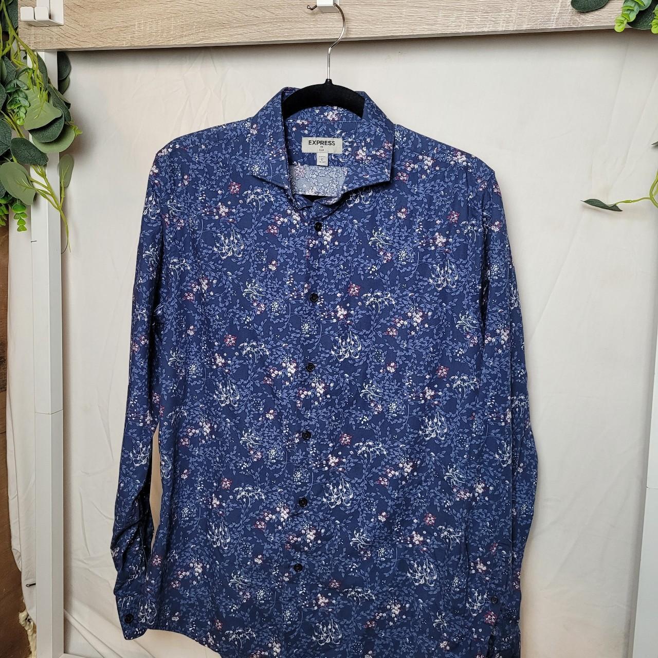 Men's Long Sleeve Woven Button Up Shirt In A Calico Navy Floral