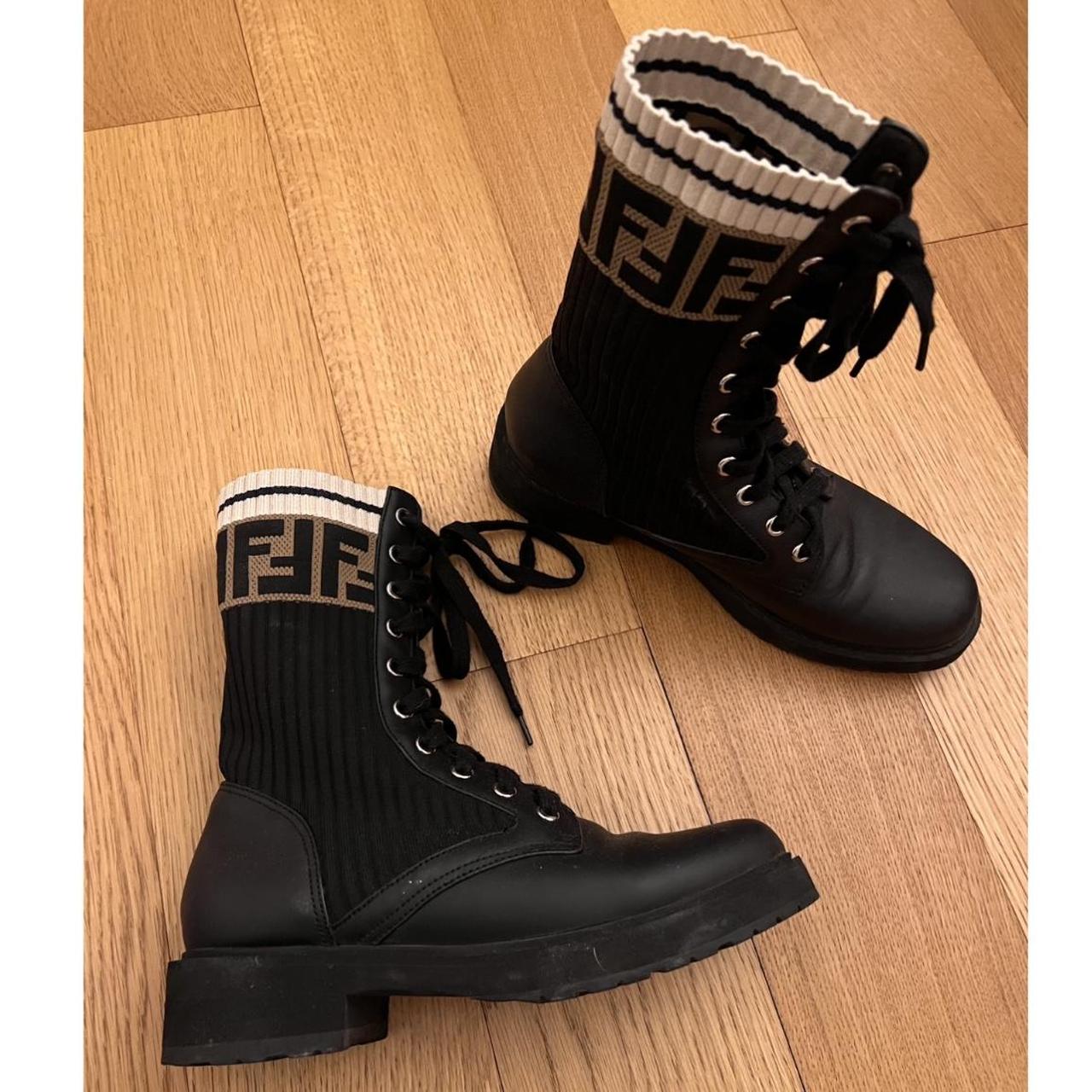 Fendi rockoko boots size 38 Black leather biker Depop