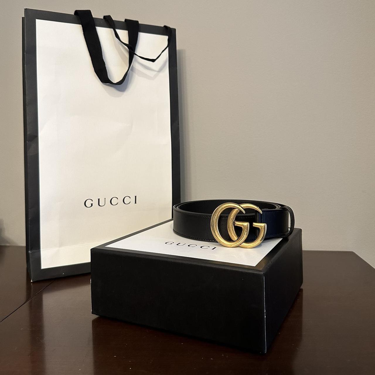 Gucci leather belt with Double G buckle - Size is... - Depop