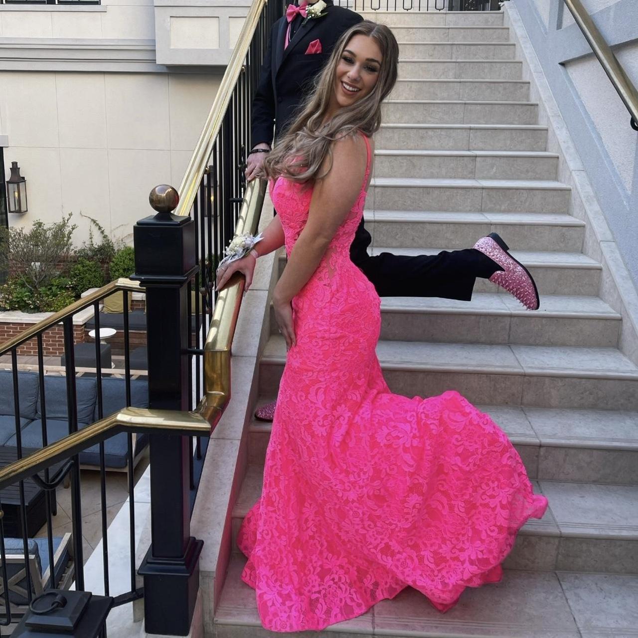 La Femme Prom Dresses Pink Lace