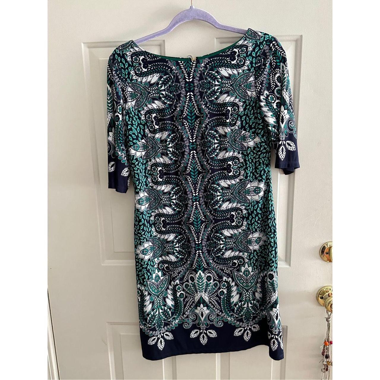 Eliza J Women's Green and Black Dress | Depop