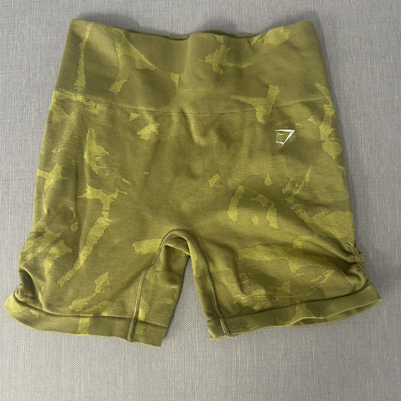 gymshark green camo shorts size medium used- small - Depop