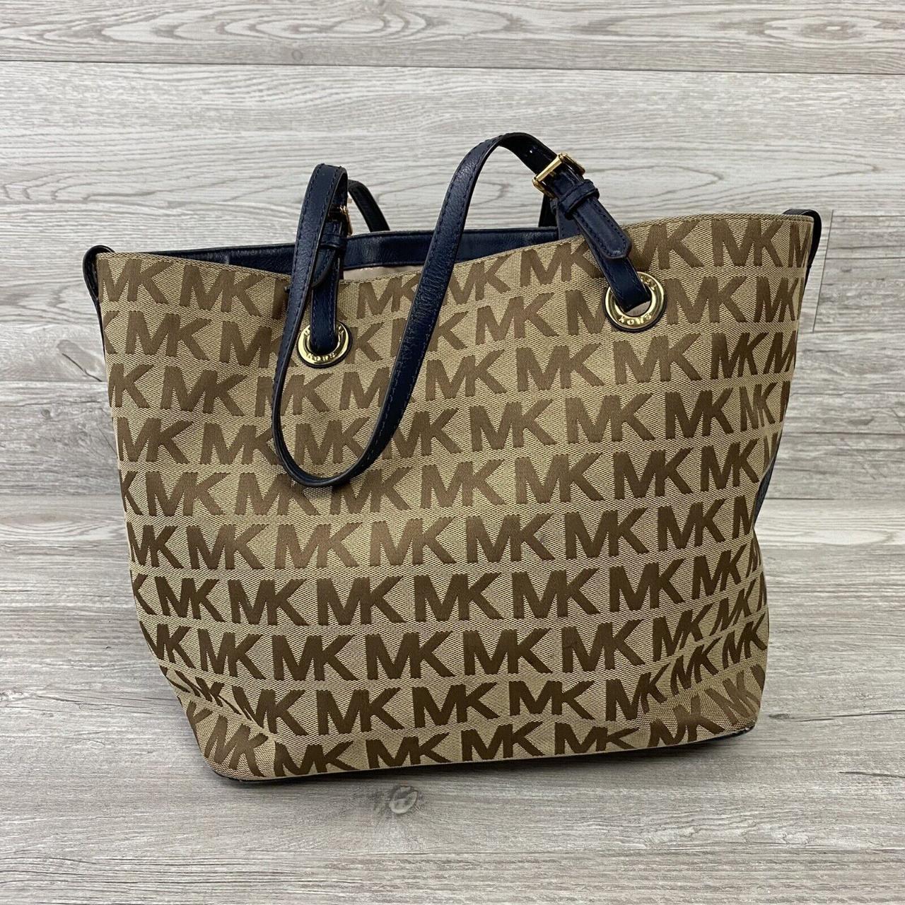 MICHAEL KORS Jet Set Jacquard Signature Tote Navy... - Depop