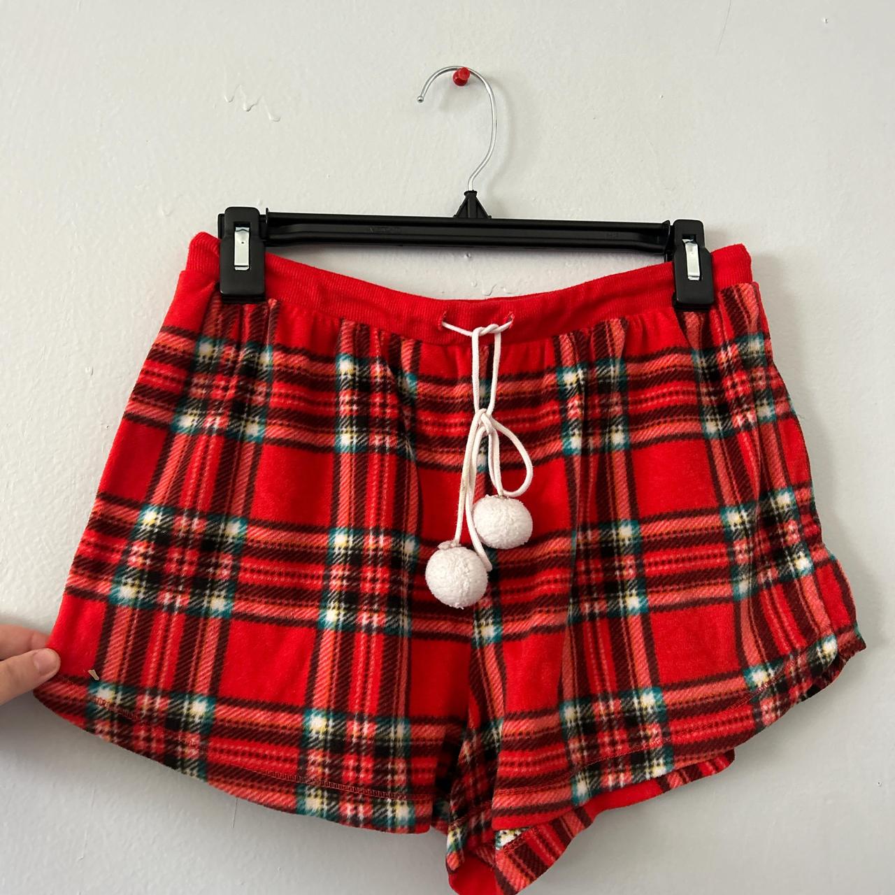 Red plaid pajama shorts with drawstring waist Depop