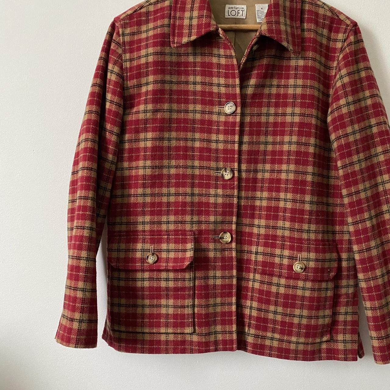 Vintage Ann Taylor Loft Red Plaid Blazer Coat,... - Depop