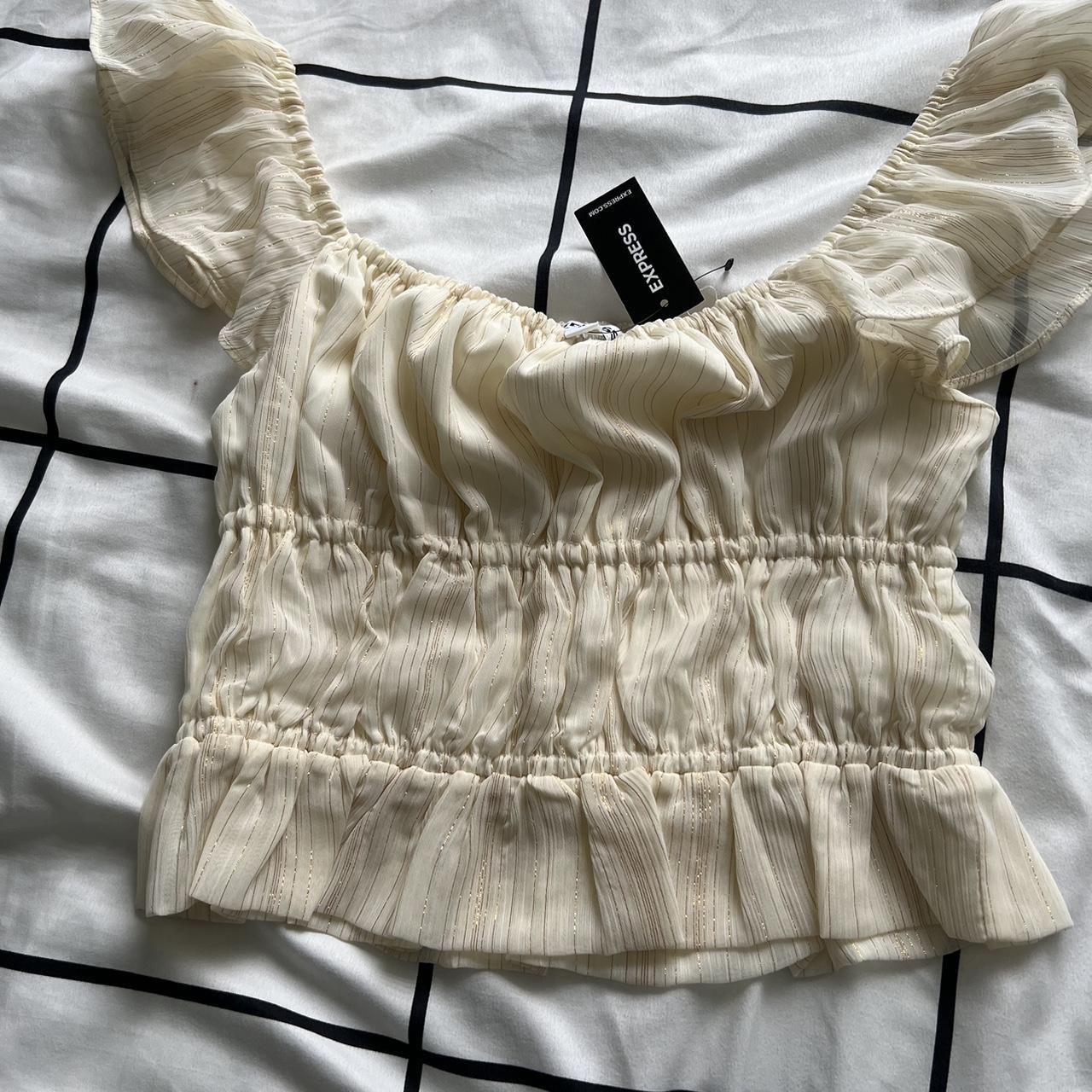 white/cream puff sleeve top size- XS but can fit... - Depop