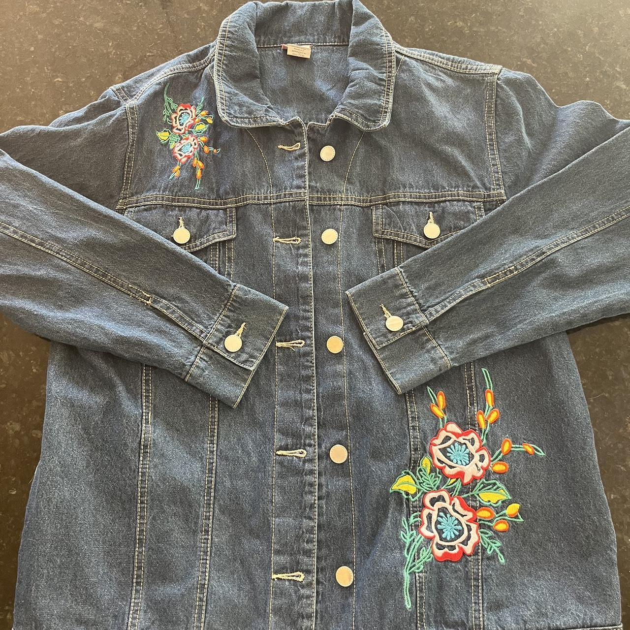 Tudor Court denim jacket with floral embroidery - Depop