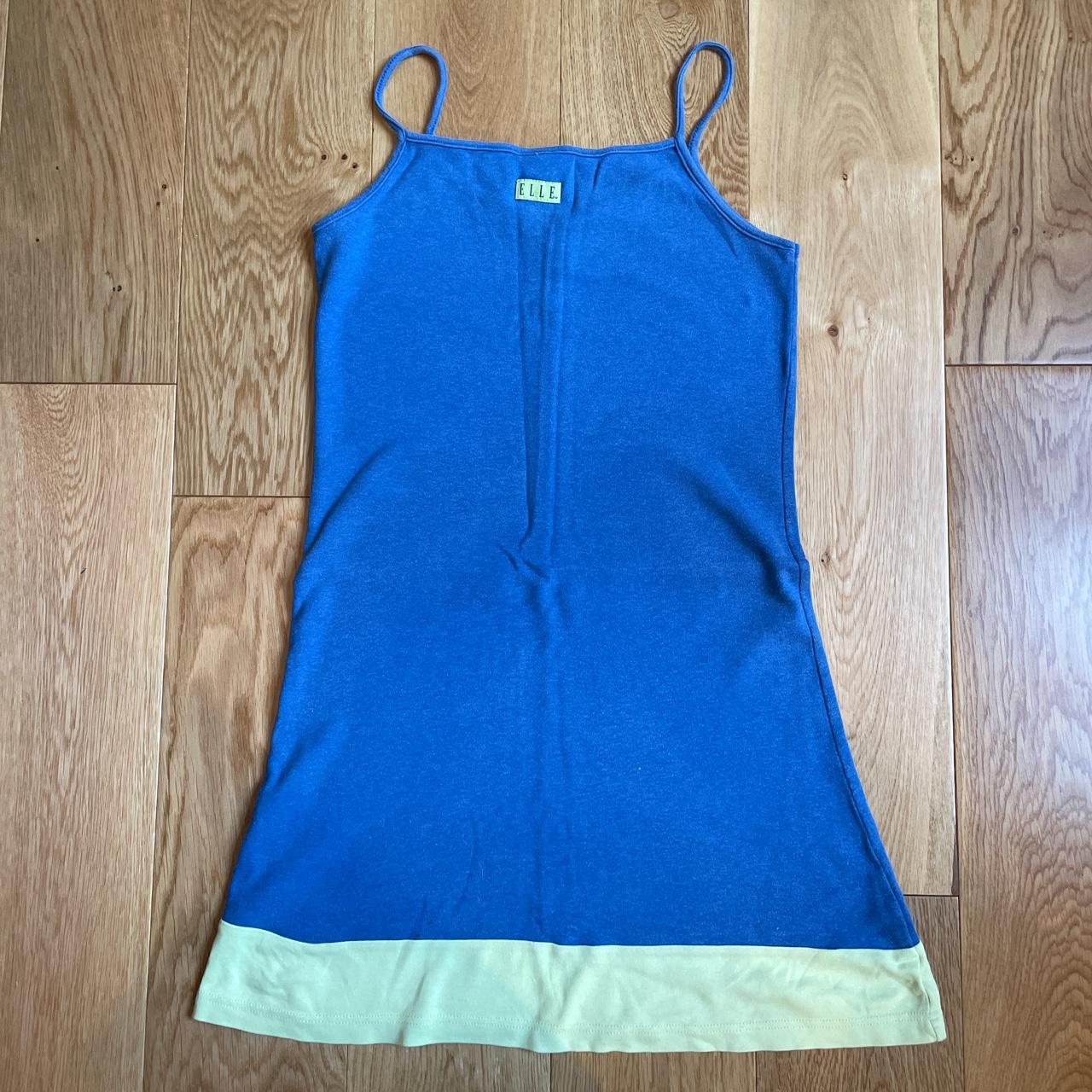 ELLE Women's Blue and Yellow Dress Depop