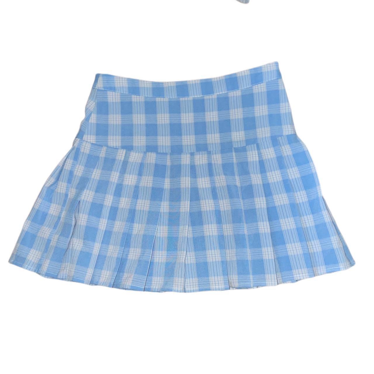 baby blue plaid pleated skirt. size small. Depop