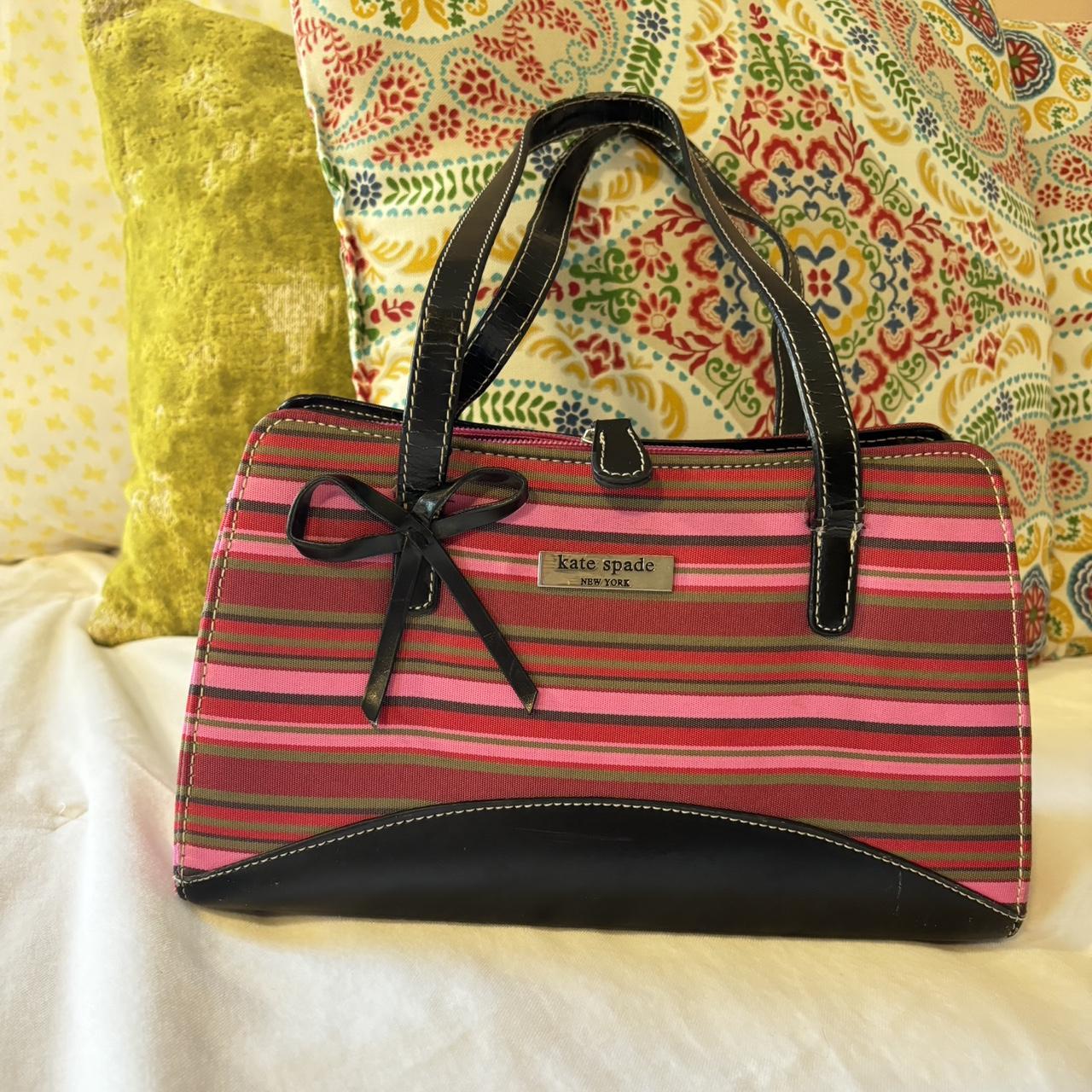 Kate procurei spade pink and black striped purse