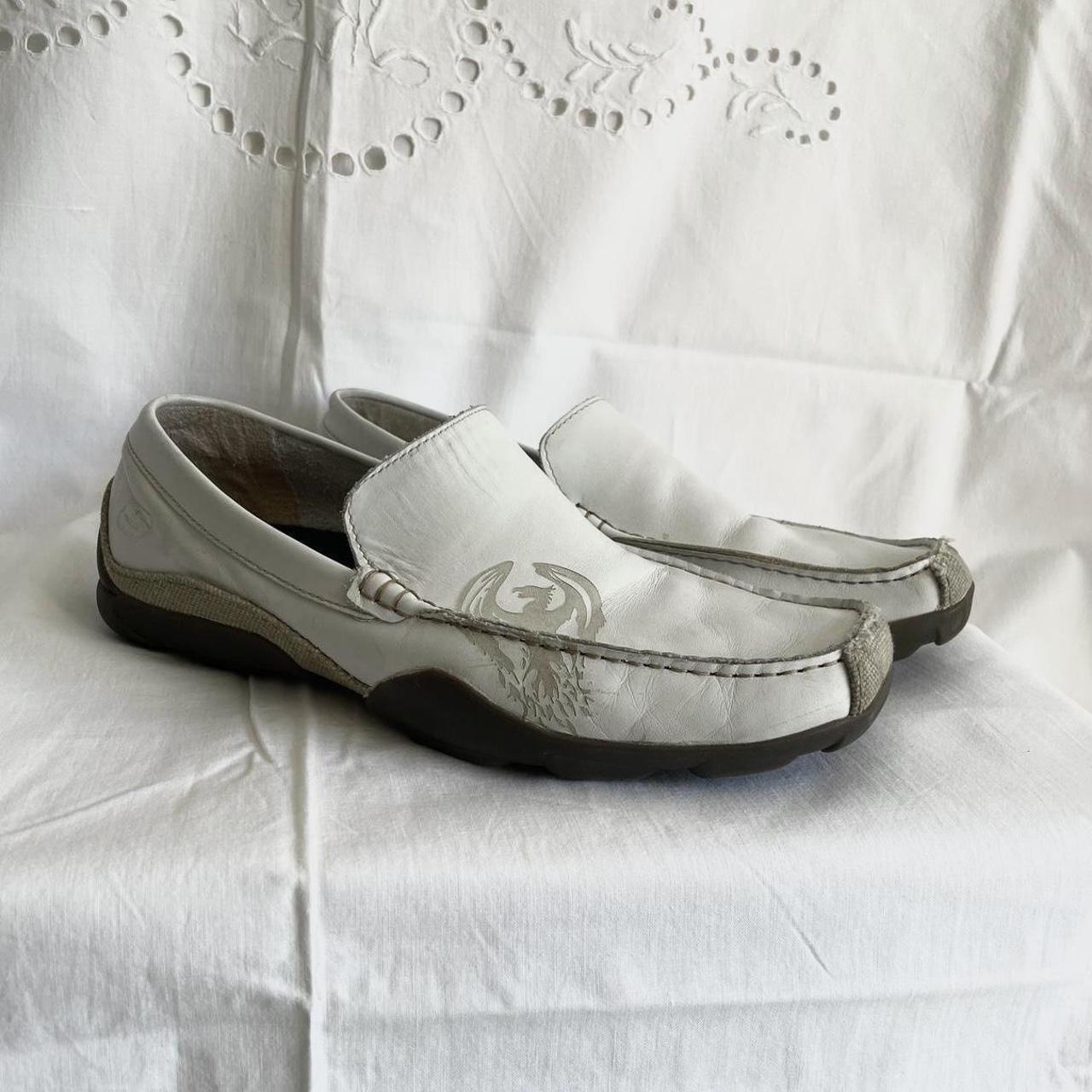 y2k gorpcore white loafers with phoenix print Depop