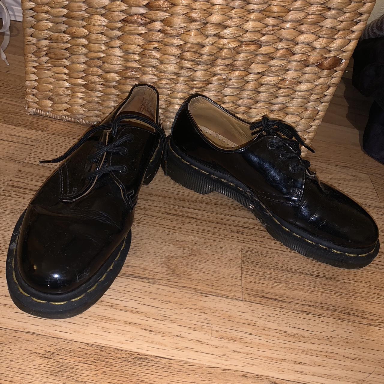 Shiny authentic Dr marten shoe Size 5 Wear and tear - Depop