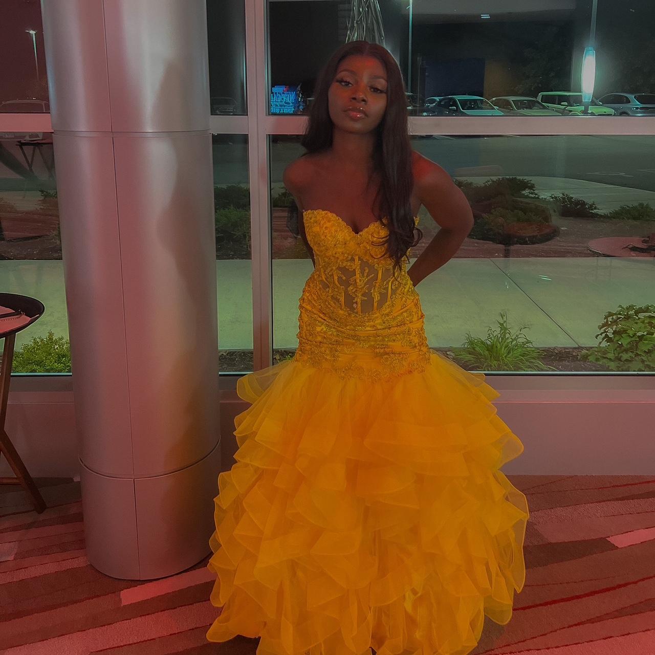 Yellow prom dress from peaches boutique prom. Depop