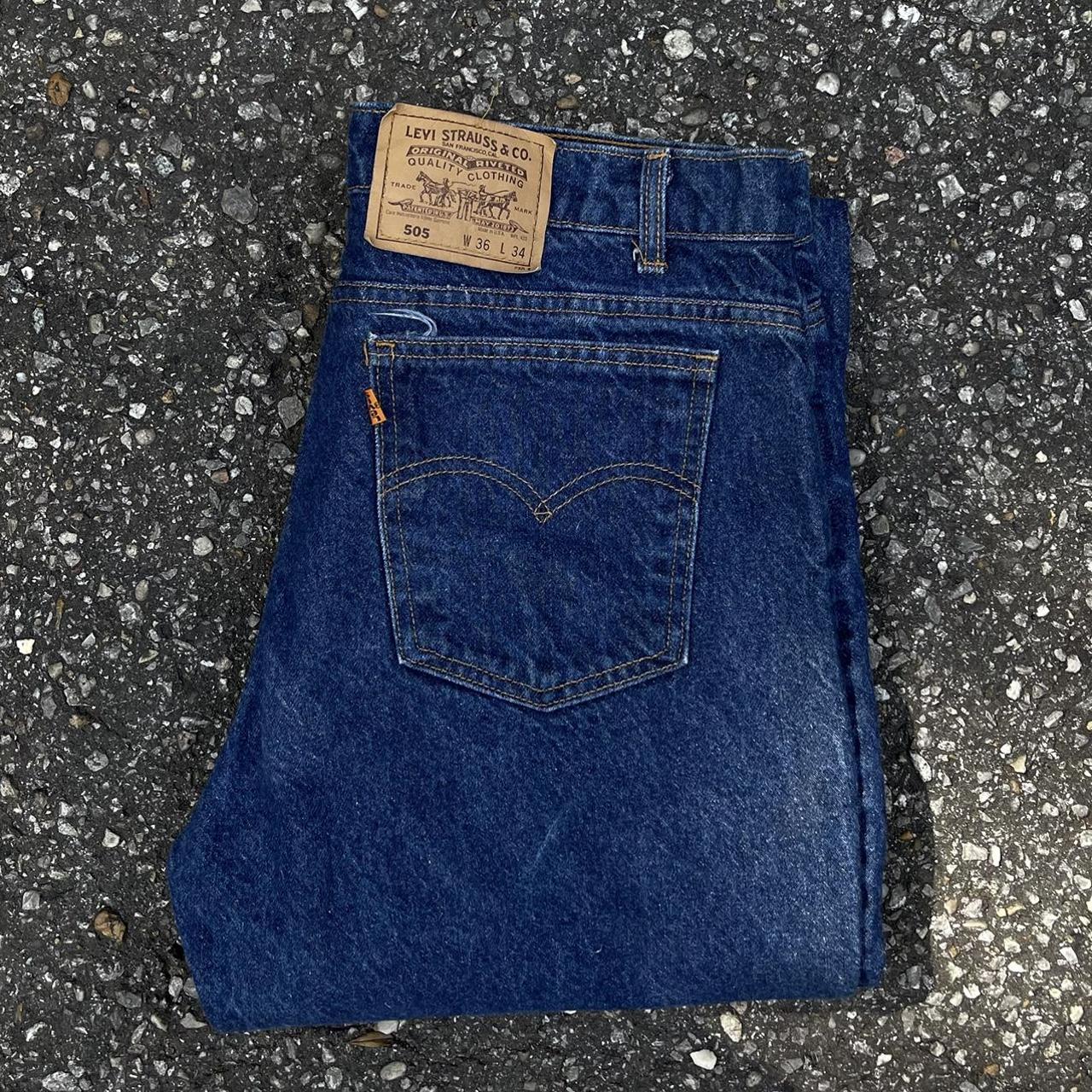 1980s levi 505 orange tab Made in USA Dark wash... - Depop