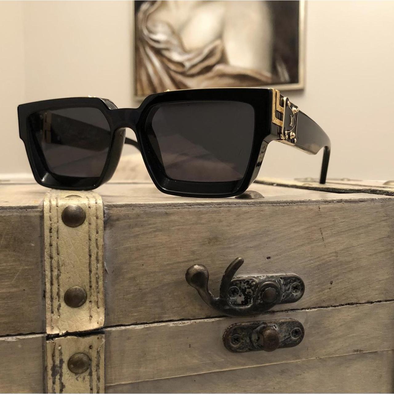 Louis Vuitton Men's Black and Gold Sunglasses Depop