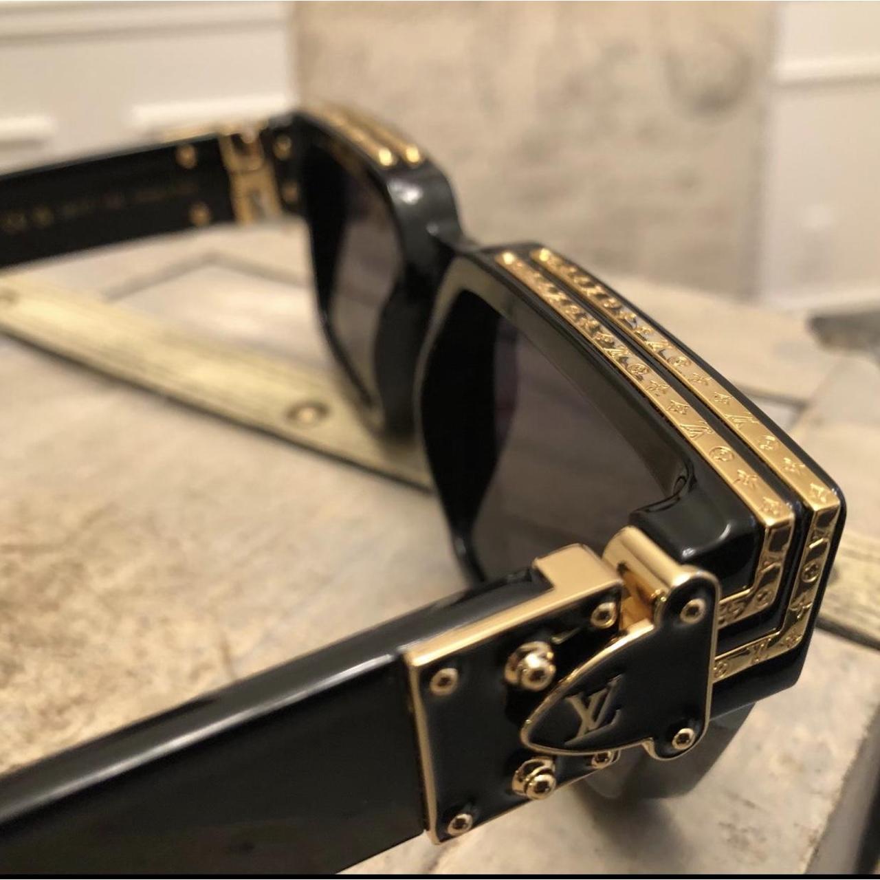 Louis Vuitton Men's Black and Gold Sunglasses Depop