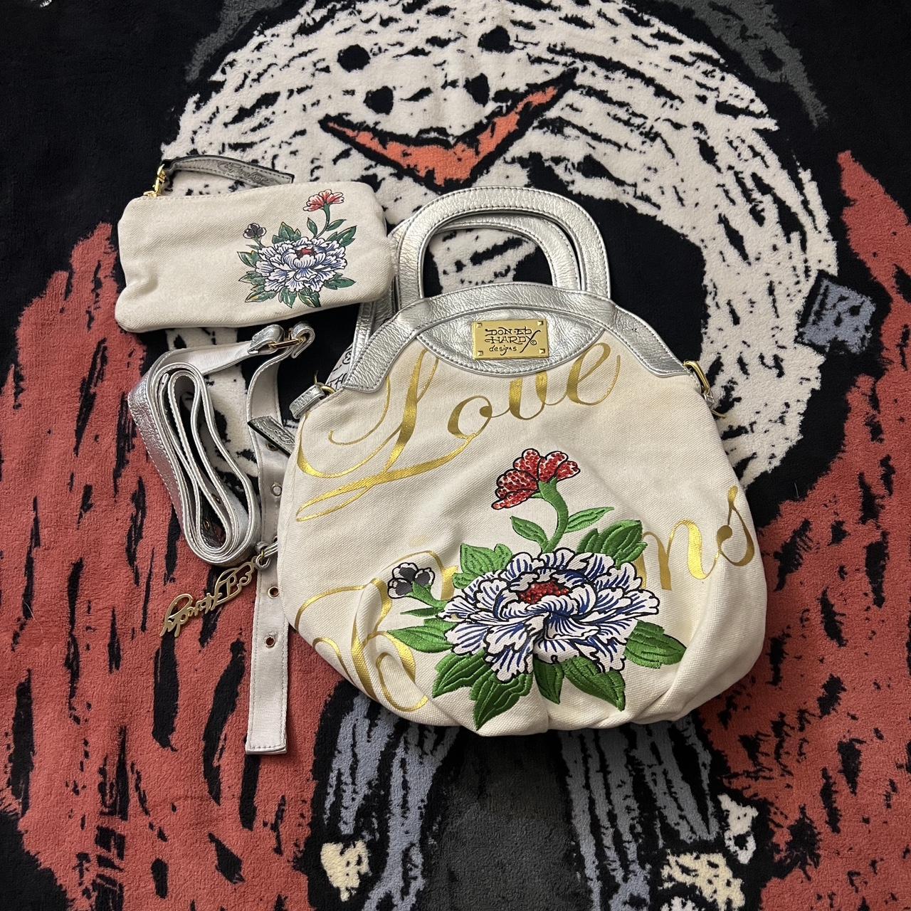 Lot - Green Canvas Ed Hardy Purse Gently Used #1