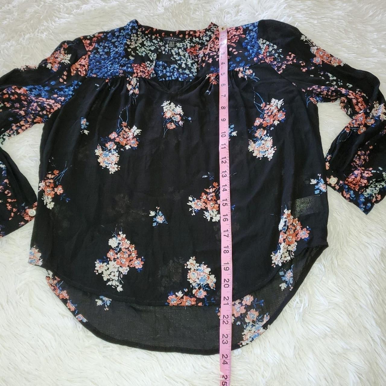 Lucky Brand Bohemian Blouse Top Rose Floral V-Neck - Depop