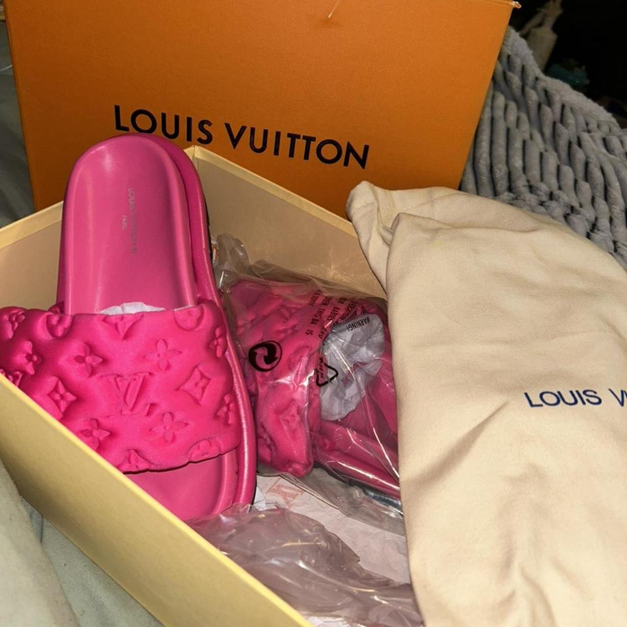 Louis Vuitton Pillow Mule Slides  Fluffy slides, Louis vuitton