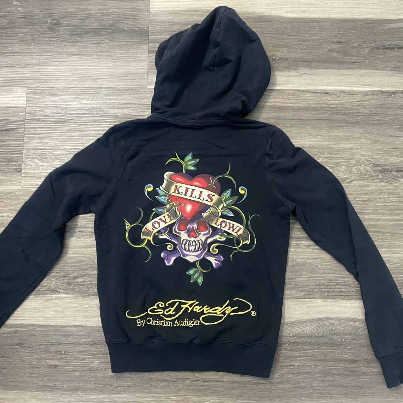 Women’s Ed Hardy zip up hoodie size Extra small. - Depop