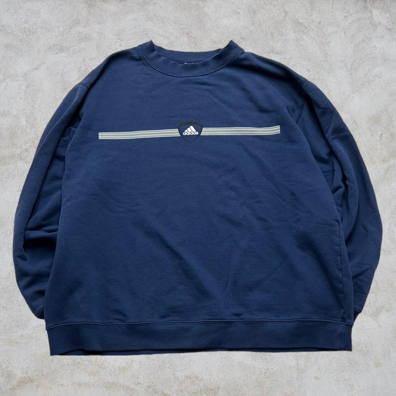 Vintage Adidas Soccer Center Logo Sweatshirt Navy - Depop