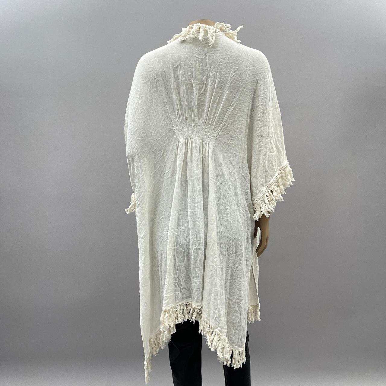 Free People Cardigan One Size Fringe Kimono Oatmeal | Depop