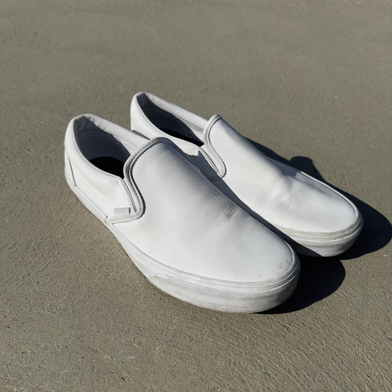 Mens white leather vans slip ons best sale