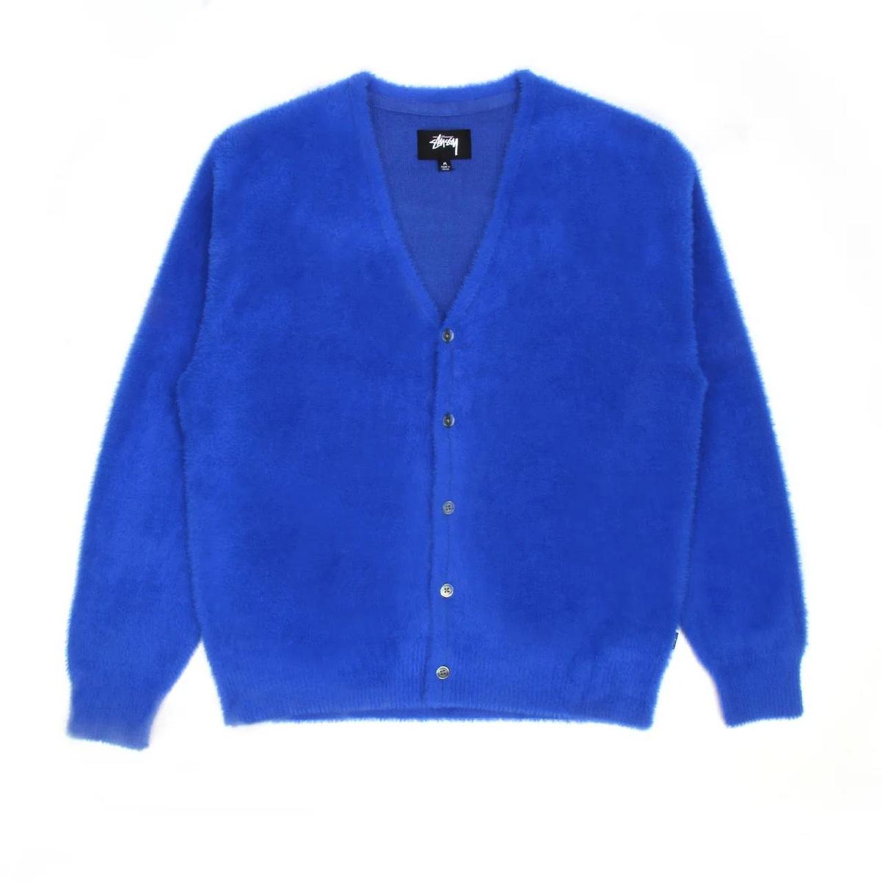 Stussy shaggy cardigan in royal blue    Size small... - Depop